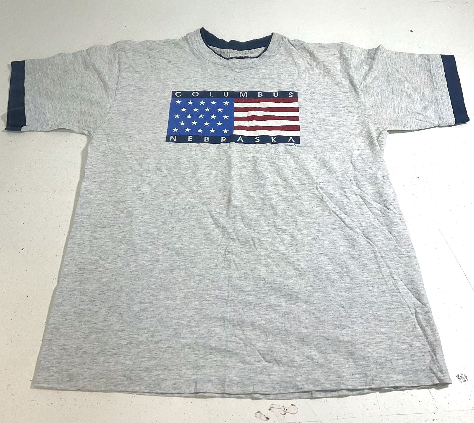 Vintage 90s LAT Columbus Nebraska American Flag T Shirt Single Stitch USA Made L