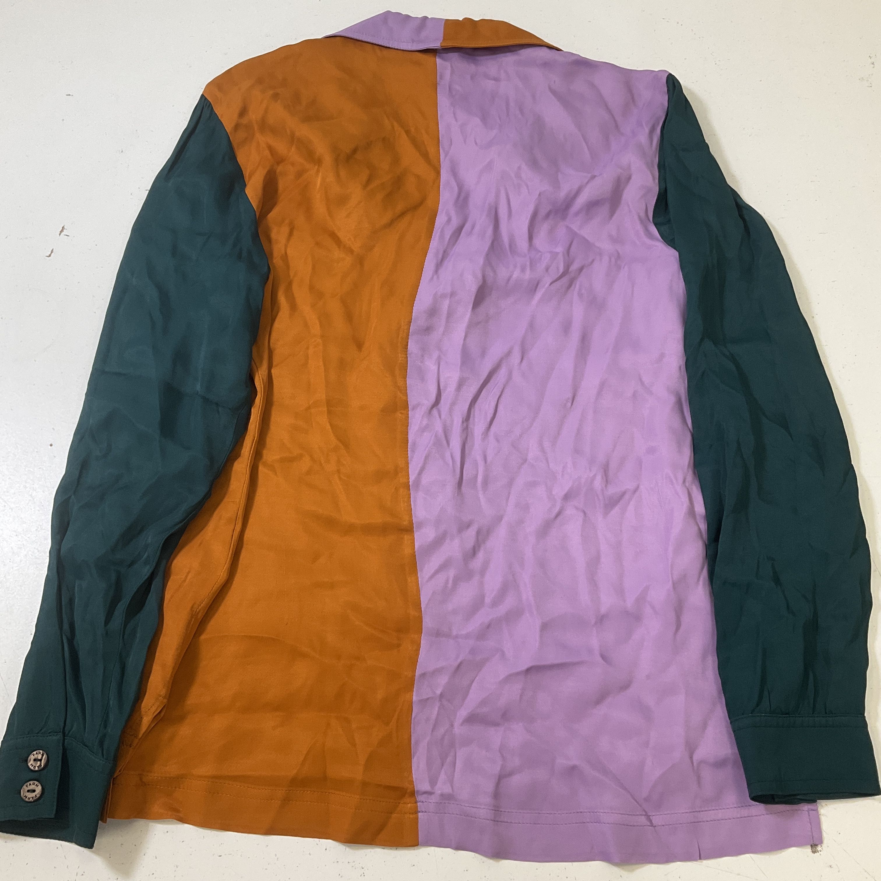 Farm for Anthropologie Women's Colorblock Puff Sleeved Button Up Blouse Size S