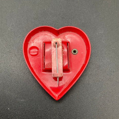 Vintage Red Celluloid Valentine Heart Pin Swivel Photo Locket Brooch