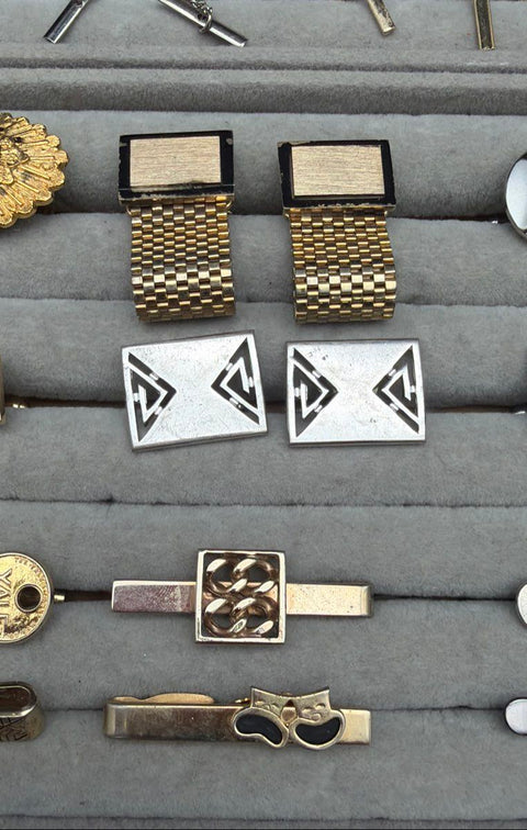 Vintage Mens Jewelry Lot Cufflinks Tie Clips Tacks Collar Bar Kreisler Yale