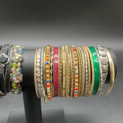 Mixed Jewelry Lot of 35 Bracelets Bangles Cuffs Leather Beaded Boho Eclectic