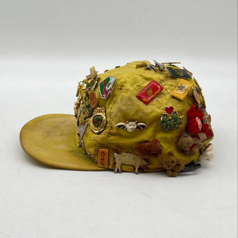 Vintage 80s Langenberg Yellow Snapback Hat Souvenir Traveler Pin Collection Sz L