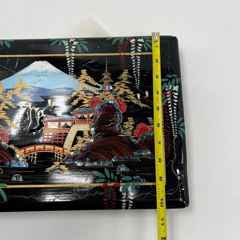 Vintage Japanese Lacquer Photo Album Scrapbook Mt Fuji Hand Painted Inlay
