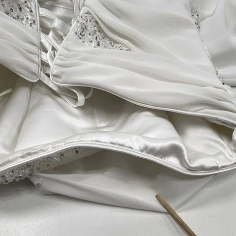 Maggie Sottero Women's Wedding Dress Gown White Ruched Beaded Corset Back Sz 8