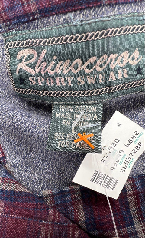 Vintage 90s Rhinoceros Sportswear Plaid Flannel Button Down Shirt Sz L NWT
