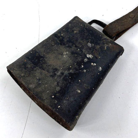 Vintage Antique Rustic Metal Farm Cowbell with Leather Strap Large Black