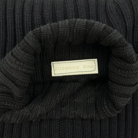Suzanne Rae Women's Black Ribbed Mock Neck Cropped Cotton Sweater Italy Sz S