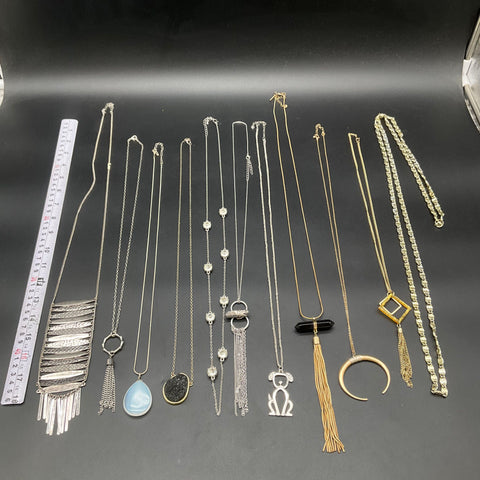 Fashion Jewelry Lot 12 Necklaces Gold Silver Tone Tassel Bib Statement Pendants