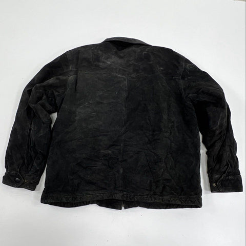 Knight Bridge Men's Vintage Y2K Suede Leather Bomber Jacket Black Quilted Sz M
