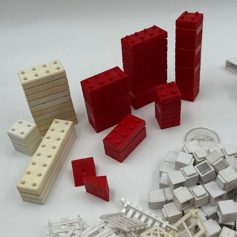 Vintage Elgo Toy Bricks Building Block Lot Mixed Parts Windows Fences Red White