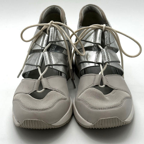 Michael Kors Mindy Silver Metallic Strap Wedge Trainer Sneakers Women's Size 9