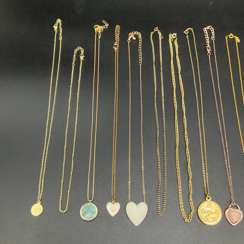 Loft Lucky Brand Costume Jewelry Lot 17 Necklaces Pendants Heart Cross Gold Tone