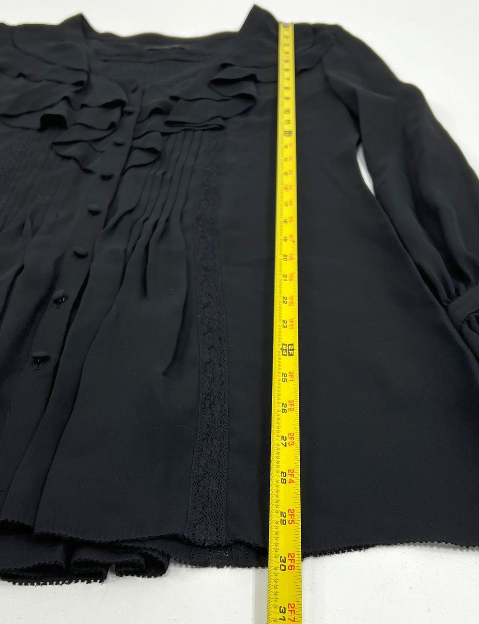 Women's Rachel Zoe Black 100% Silk Lace Trimmed Long Sleeve Blouse - Size 6