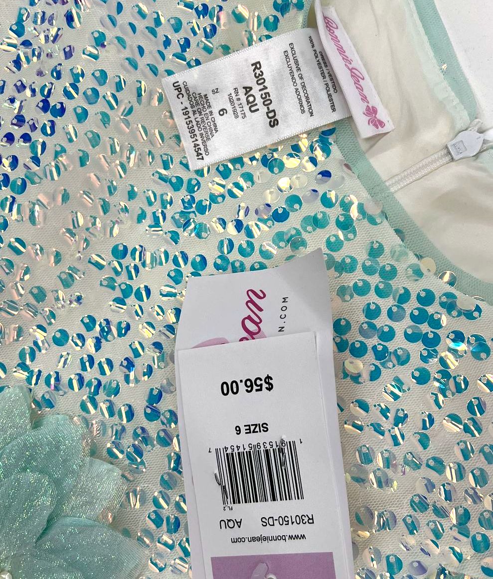Bonnie Jean Girls Sequin Tulle Party Pageant Dress Aqua White Size 6 NWT