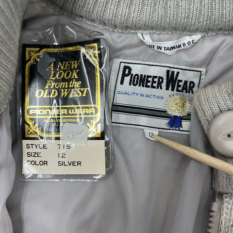 Vintage 80s Pioneer Wear Metallic Puffy Lurex Bomber Sweater Jacket Sz 12