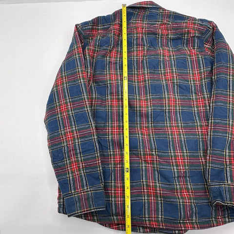 L.L. Bean Men's Sherpa Lined Scotch Plaid Flannel Shirt Jacket Blue Red Sz L