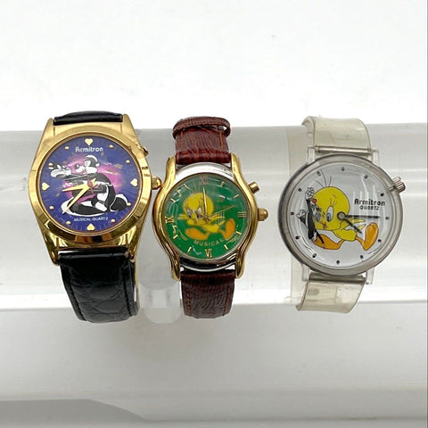 Vintage Looney Tunes Armitron Musical Watches Lot of 3 Sylvester Tweety Bird