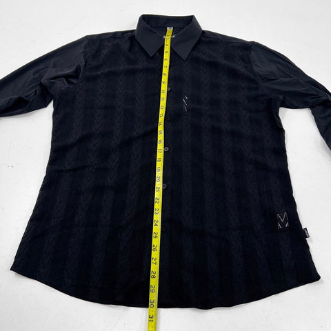 Barabas Men's Black Knit Chevron Rhinestone Button Down Shirt XL NWT