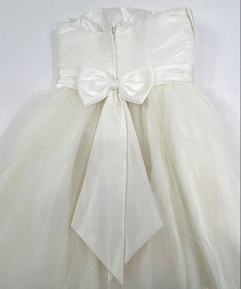 Oleg Cassini CWG322 Ivory Strapless Tea-Length Beaded Tulle Wedding Dress Sze 12