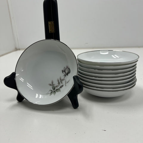 Noritake Janette 6604 10 Piece Fruit Dessert Bowl Set Platinum Trim Vintage