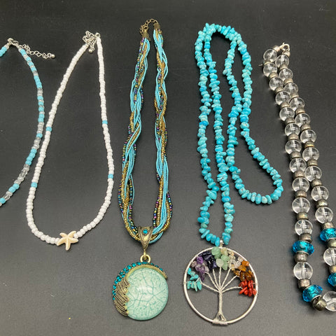Laila Rowe Beaded Jewelry Lot 9 Necklaces Turquoise Style Tree of Life Glass