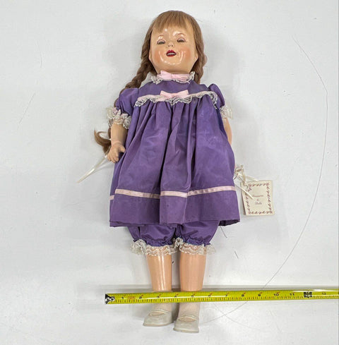 Vintage Composition Doll Unmarked 1920s 1930s Sleep Tin Eyes Human Hair Wig 19"