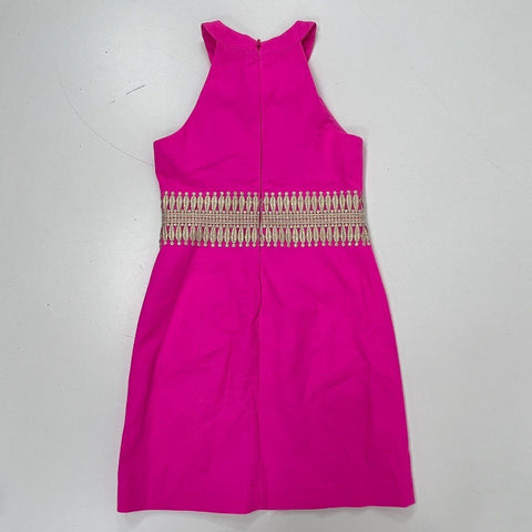 Lilly Pulitzer Women's Pink Francie Dress Gold Embroidered Sleeveless Sz 4