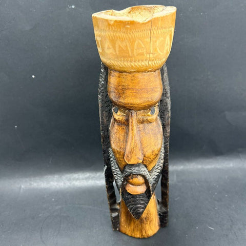 Vintage Hand Carved Wood Jamaican Rastafarian Man Bust Sculpture Folk Art 9"