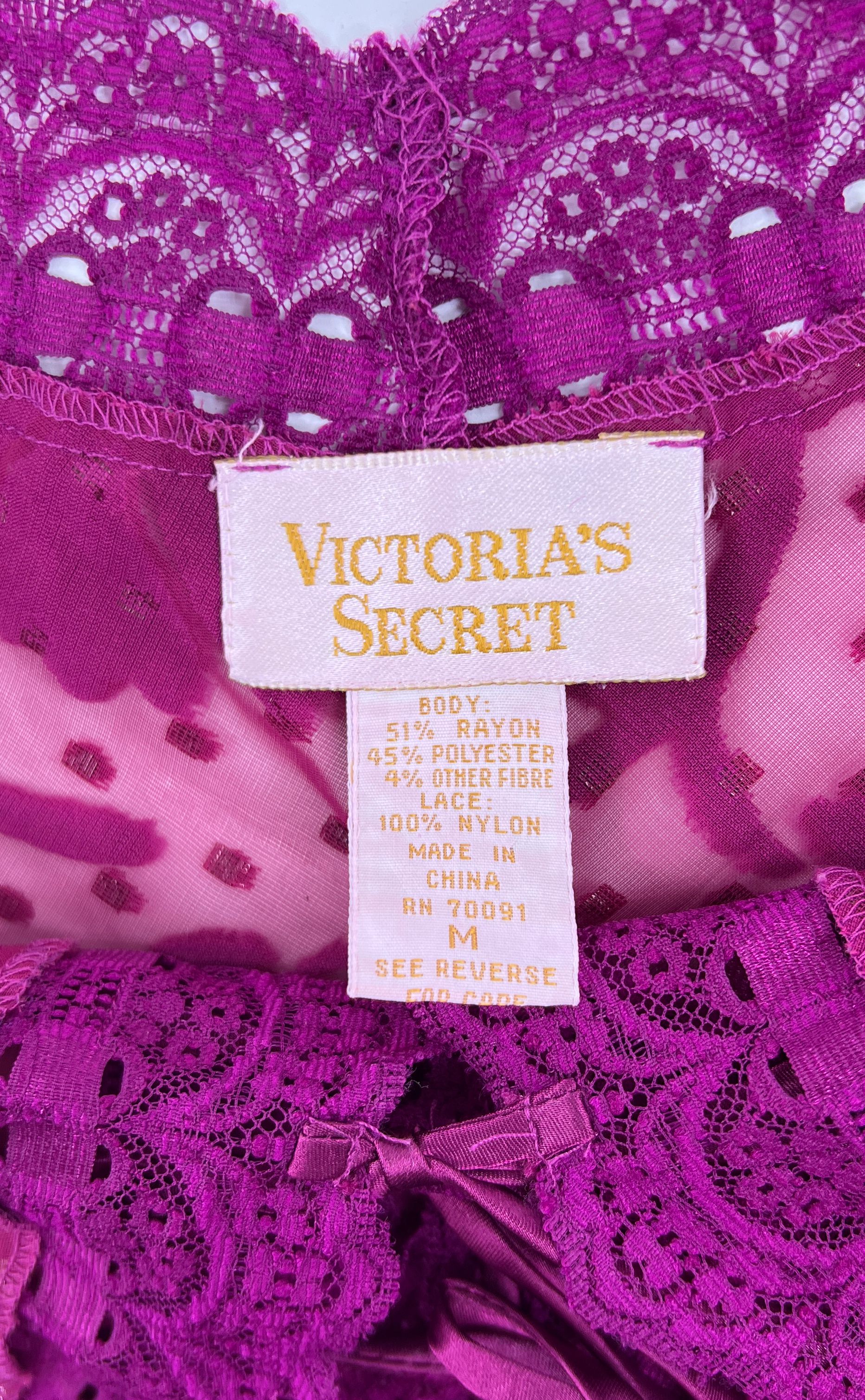 VTH Women's Victoria's Secret Magenta Floral Lace & Velvet Teddy - Size Medium