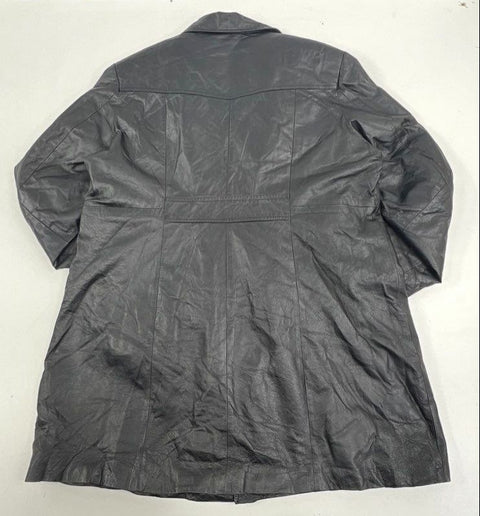 Vintage 90s Phase Two Black Leather Button Front Long Jacket Coat Sz 1XL