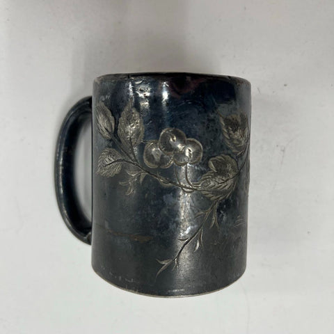 Antique James W Tufts Boston Quadruple Plate Child's Cup Mug Etched Cherry 1380