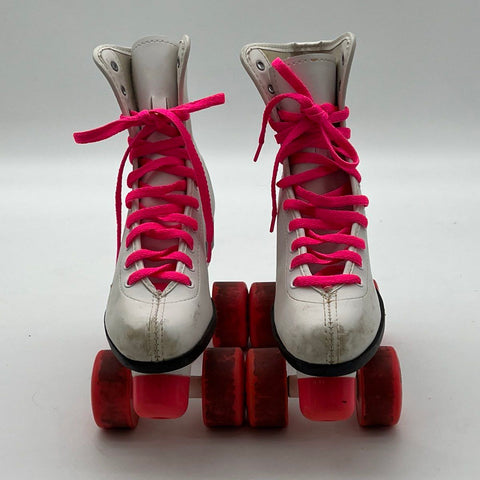 Vintage 80s Roller Derby White Pink Quad Roller Skates Women's Size 5