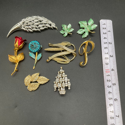 Vintage Costume Jewelry Brooch Lot of 9 Coro Sarah Coventry Mamselle Enamel