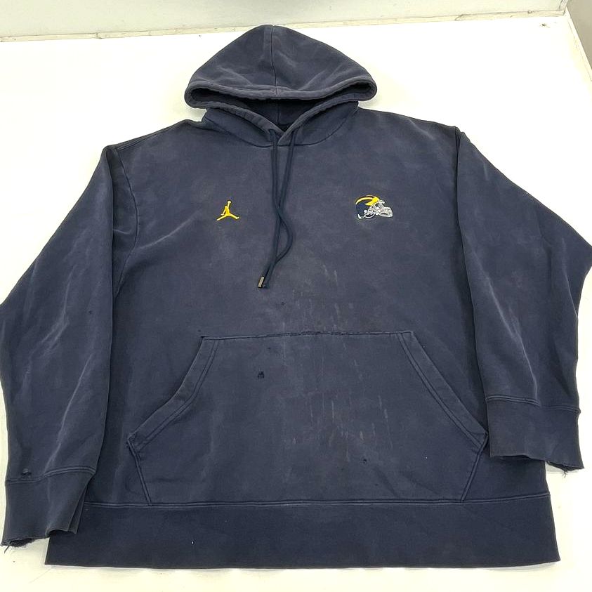 Nike Jordan Faded Navy Michigan Football Distressed Hoodie Sweatshirt Men's XXL