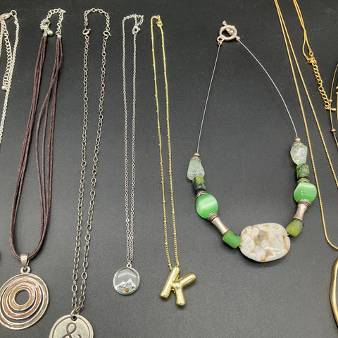 Fashion Jewelry Lot of 12 Necklaces Gold Silver Tone Boho Modern Initial