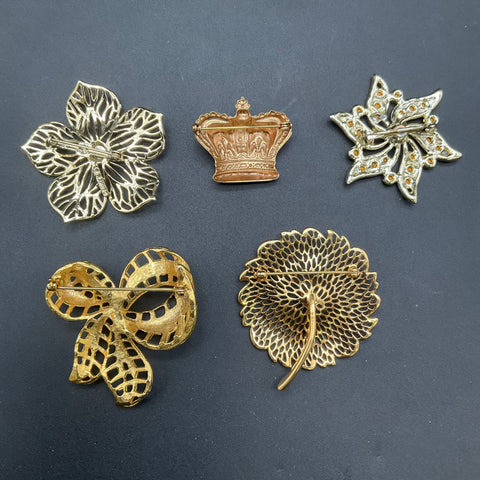 Vintage Gold Tone Brooch Lot of 5 Monet Gerry's Crown Starburst Floral