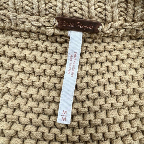 Free People Women's Sweetheart Sweater Tan Cable Knit Cropped Chunky Cotton M