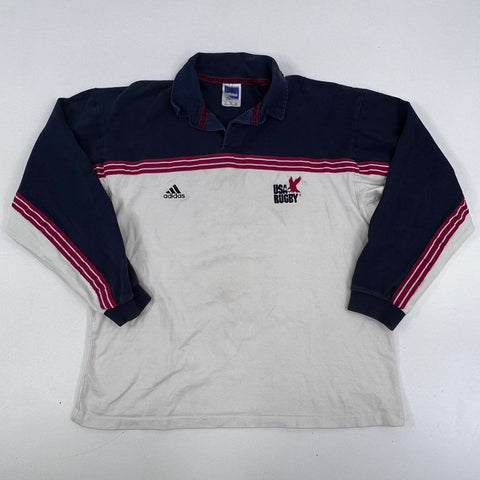 Vintage 90s Adidas Men's USA Rugby Shirt Navy White USARFU Colorblock Sz XL