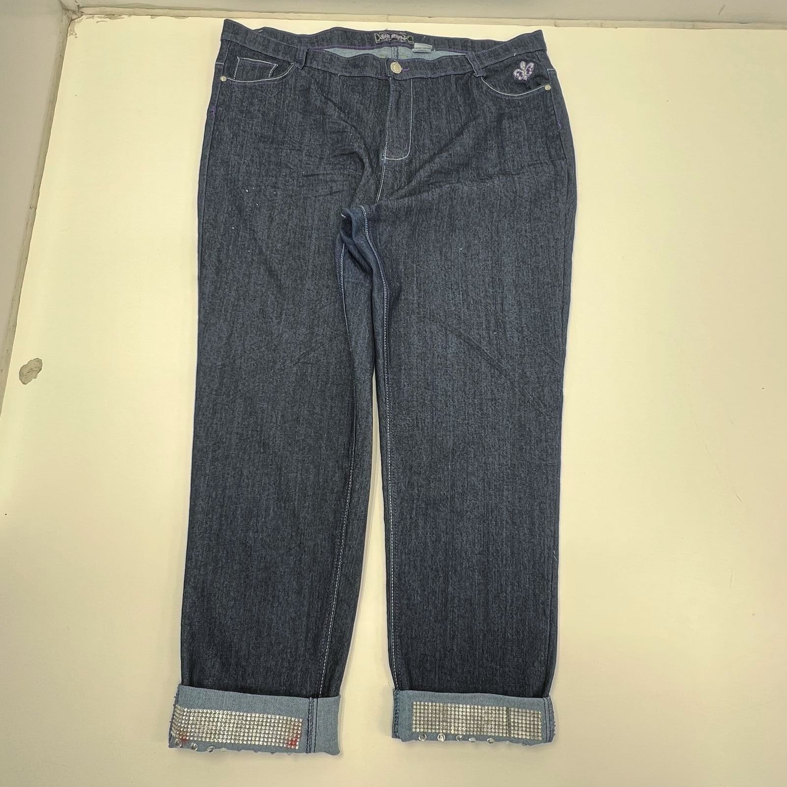 Vintage Y2K Old Skool Royalty Jeans Embroidered Fleur de Lis Womens Plus 24