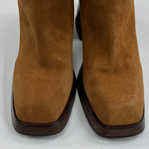 Angel Alarcon Brown Suede Square Toe Platform Block Heel Boots Size 39