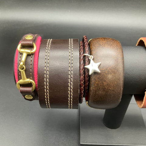 Mixed Costume Jewelry Lot 8 Pcs Leather Cuffs Wood Bangle Fur Style Wrap Star