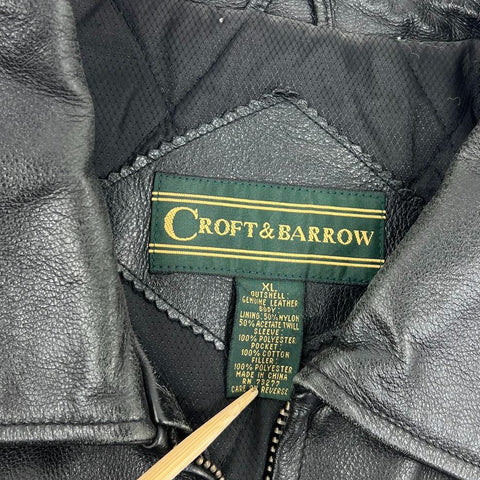 Vintage 90s Croft & Barrow Genuine Leather Bomber Jacket Quilted Lined Sz XL