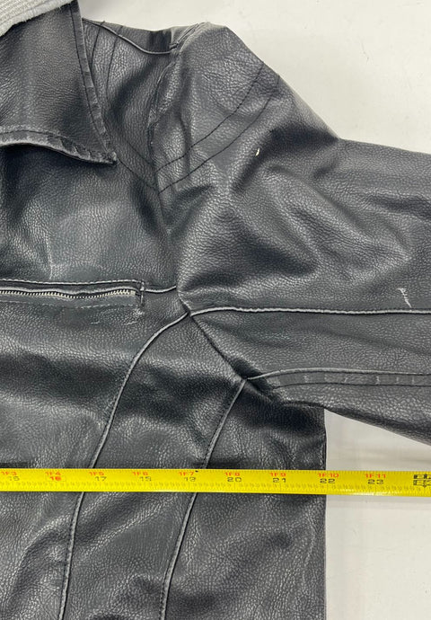 Kenneth Cole Reaction Black Faux Leather Hooded Moto Jacket Men's M