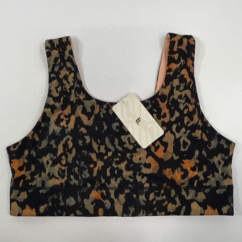 NWT Women's Fabletics Reversible Peach & Leopard Print Sports Bra - Size 2XL
