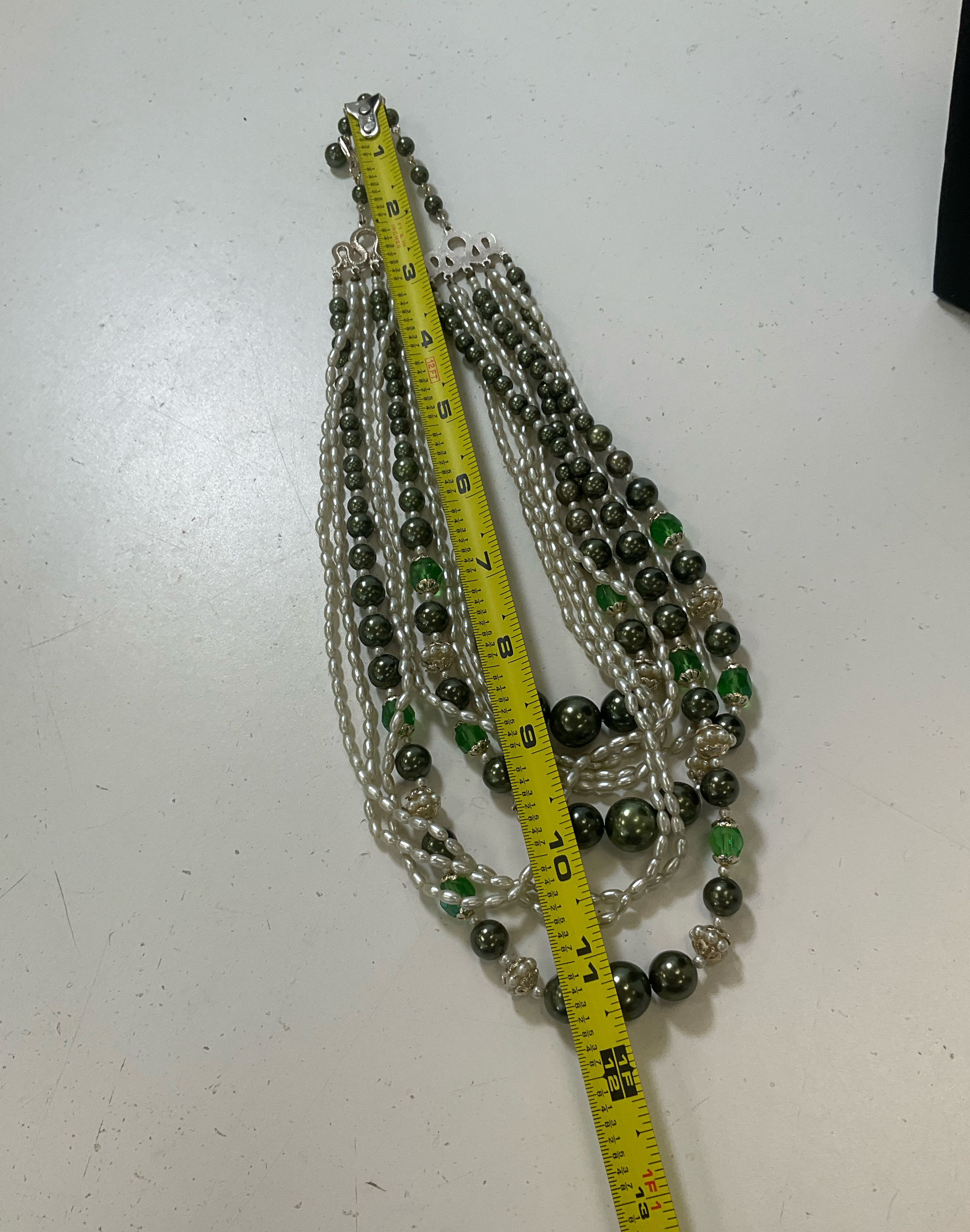 Costume Jewelry Lot Green Faux Stone Faux Pearl Beaded Seed Bead 5 Necklace Lot