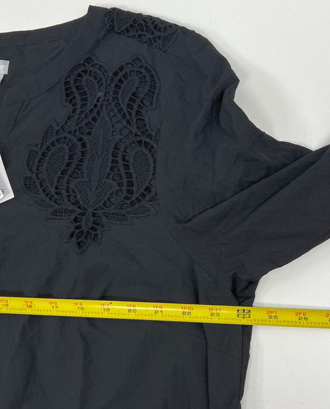 Chico's Embroidered Flutter Sleeve Short Dress Black Cotton NWT Sz 4