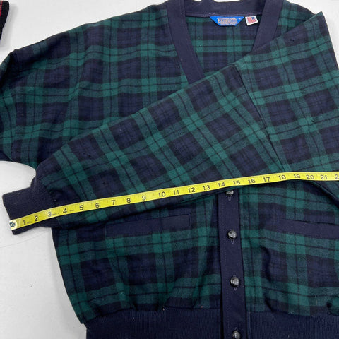 Vintage Pendleton Men's Green Black Watch Plaid Virgin Wool Cardigan Sz XL