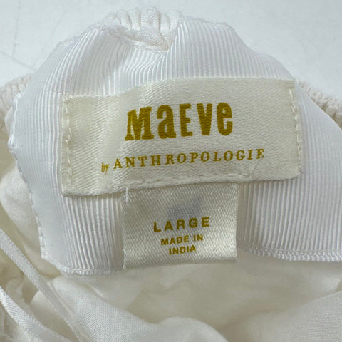 Maeve Anthropologie Women's White Tiered High-Low Seersucker Pom Pom Dress Sz L