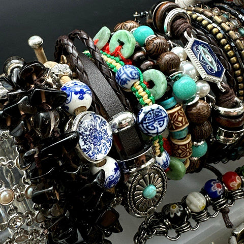 Boho Eclectic Costume Jewelry Lot 40+ Bracelets Beaded Bangles Southwestern