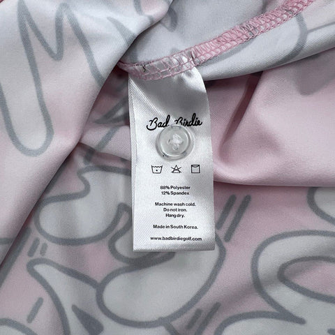 Bad Birdie Men's Pink Bad Wood Graffiti Print Performance Golf Polo Shirt Sz M